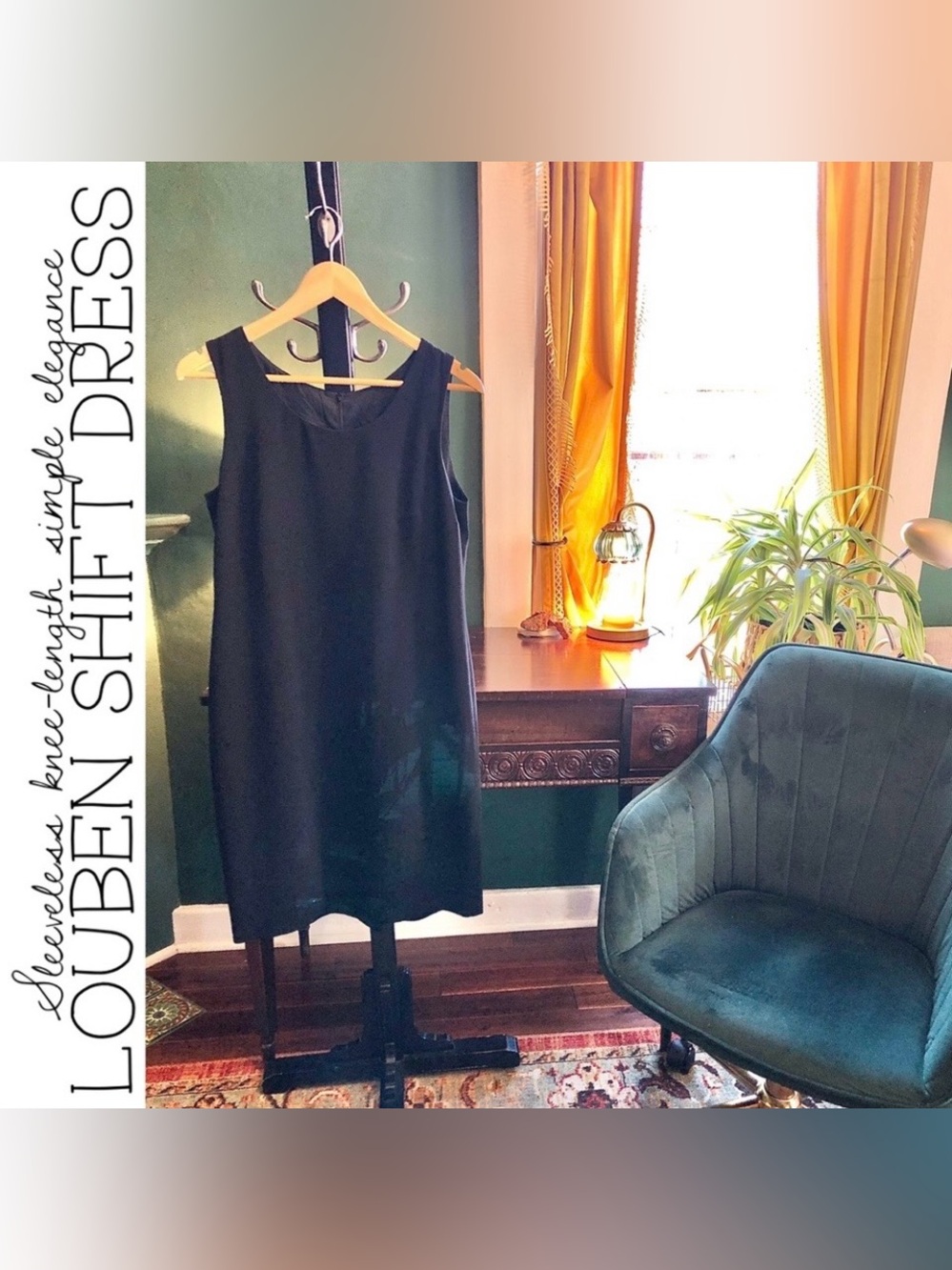 Vintage Louben Black Sleeveless Knee-Length Shift Dress